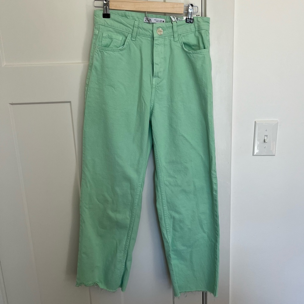 Zara High Rise Straight Mint Green Jeans